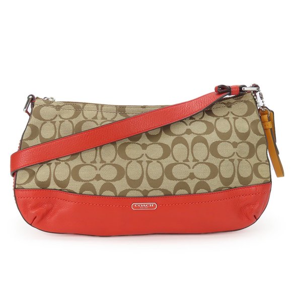 Coach Shoulder Bag F24028 Signature Canvas Leather Red Brown Women's COACH - Picture 1 of 10